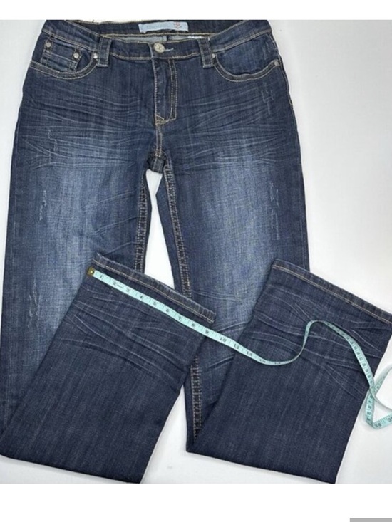 Tin Haul Denim - Tin Haul Womens Bootcut Jeans Dark Wash Distressed Stretch Denim W31-34”/34 Long
